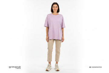 CafeNoir Jeans sneaker beige mesh platform dettagli oro metallici abbinata a pantalone cropped cotone beige e t-shirt oversize pastello per outfit dinamico contemporaneo - AI-Generated Model