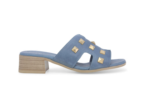 Melluso Ciabatta Donna con Borchie Oro Tomaia Pelle Azzurro 