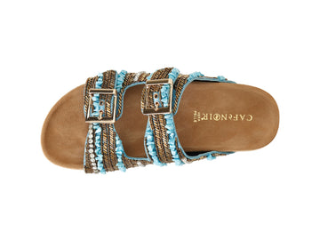 CafèNoir women's double buckle slipper with embroidery low heel