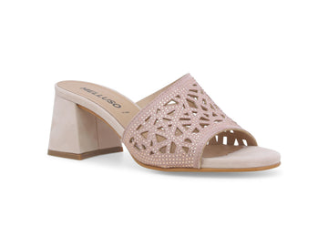 Melluso Elegant Slipper with Rhinestones Carved Suede Upper