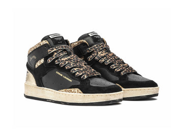 Crime London Chelsea High Top Sneaker in Black, Gold and Animal Print
