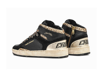 Crime London Chelsea High Top Sneaker in Black, Gold and Animal Print