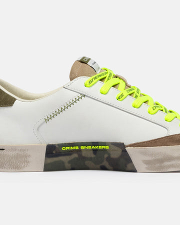 Crime London Sneaker Uomo Distressed Army Green con Lacci Fluo