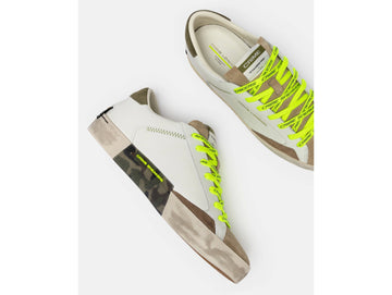 Crime London Sneaker Uomo Distressed Army Green con Lacci Fluo