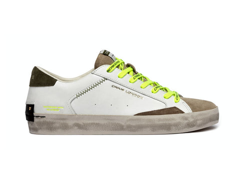 Crime London Sneaker Uomo Distressed Army Green con Lacci Fluo