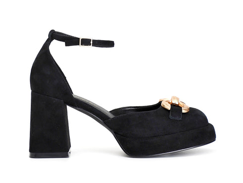 CafèNoir Décolleté Platform Cinturino Caviglia Tomaia Camoscio Nero C1LD5030-N001
