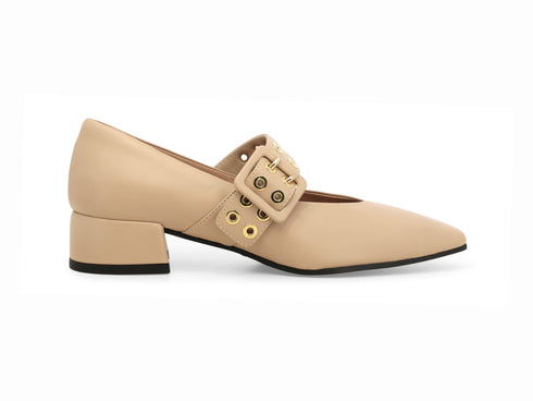Melluso Mary Jane Donna Beige in Pelle con Fibbia e Maxi Occhielli V5349-250131
 