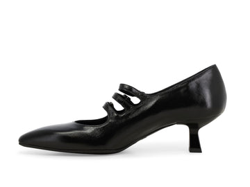 Melluso Black Patent Pump with Three Straps