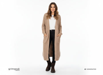 Felmini Stivaletti Biker Invernali Donna in Camoscio Testa di Moro Outfit - AI-Generated Model