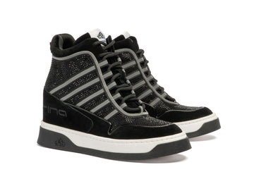 Fornarina Daisy High-Top Sneaker in Black with Wedge and Rhinestones F/W