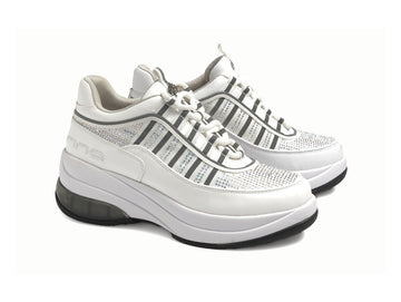 Fornarina Sneakers UP Laces Wedge Platform Leather Microstrass