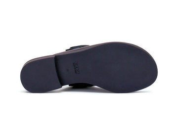 Frau Slippers Women's Black Leather Mules with Maxi Logo Buckle
