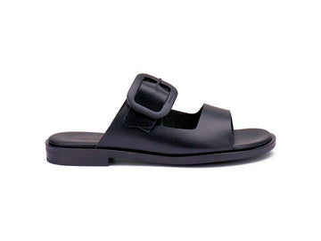 Frau Ciabatta Donna in Pelle Nera con Maxi Fibbia Logata 85M3