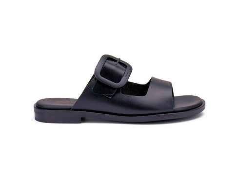 Frau Ciabatta Donna in Pelle Nera con Maxi Fibbia Logata 85M3