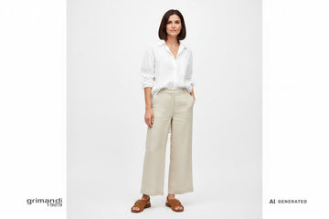 FRAU 85B6 Camoscio Cuoio - Palazzo Lino Sabbia Camicia Bianca Sblusata Sofisticato - AI-Generated Model
