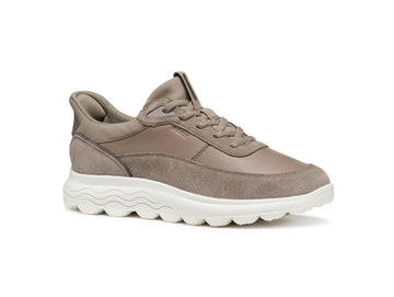 Geox Women's Spherica Plus Leather Sneaker in Taupe Beige