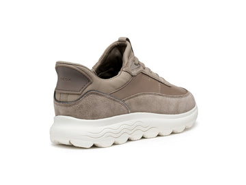Geox Women's Spherica Plus Leather Sneaker in Taupe Beige