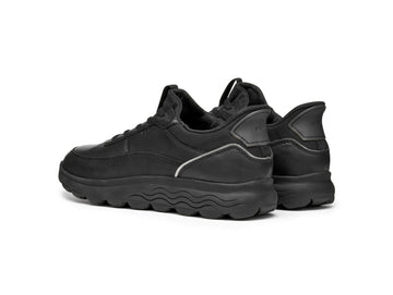 Geox Women's Spherica Plus Leather Sneaker in Total Black