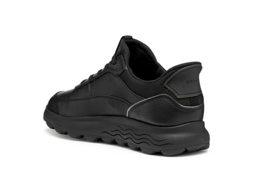 Geox Women's Spherica Plus Leather Sneaker in Total Black