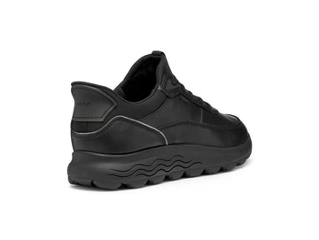 Geox Women's Spherica Plus Leather Sneaker in Total Black