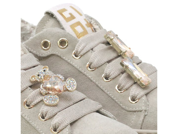 GIO+ Women's Beige Suede Sneakers with Jewel Bear Detail - Fall/Winter