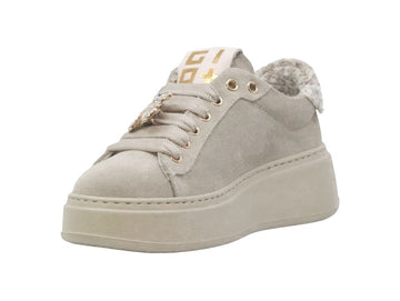 GIO+ Women's Beige Suede Sneakers with Jewel Bear Detail - Fall/Winter