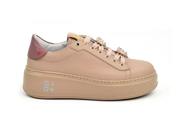 Gio+ Sneakers Made in Italy Gioiello Orsetto Tomaia Pelle Taupe Pia84b