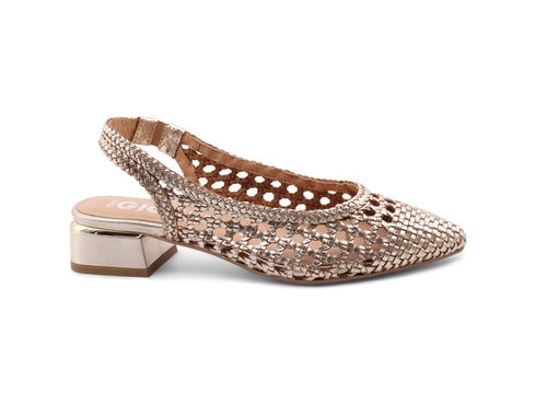 Gioseppo Slingback Piskove con Tacco Tomaia Pelle Intrecciata Platino 71185