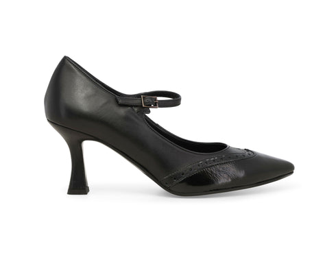 Melluso Scarpa Mary Jane Nera in Pelle e Vernice con Tacco E5158-251424