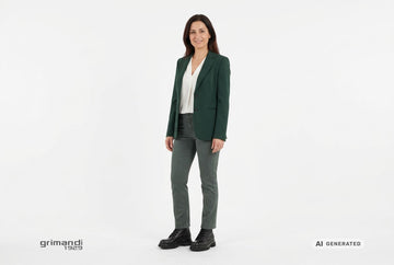 Anfibi Melluso donna indossati con blazer lana verde bosco, blusa panna e jeans sartoriali salvia desaturato. Outfit 1