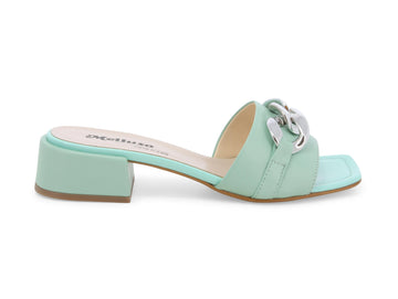 Melluso Ciabatte Casual Chic con catena argento in pelle verde K35147D-230635