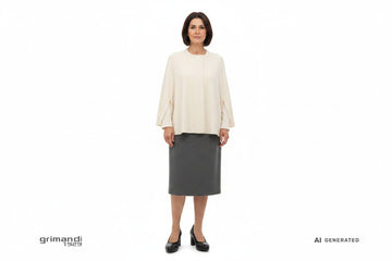 Outfit 1 Autunno Inverno – Mantella cashmere melange burro con sottogiacca panna e gonna lana grafite