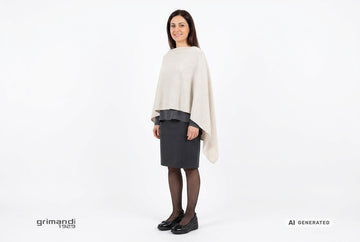 Decollete Melluso donna indossate con mantella cashmere panna, sottogiacca grafite e gonna al ginocchio lana antracite. Outfit 1