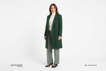 Décolleté Melluso donna indossate con cappotto lana verde bosco, dolcevita cashmere panna e pantaloni flanella salvia. Outfit 1