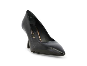 Melluso Black High Heeled Pumps in Crocodile Print Leather