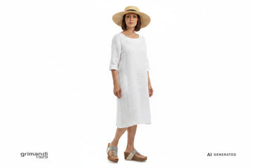 Melluso Infradito Gioiello Beige - Abito Lino Bianco Cappello Paglia - AI-Generated Model