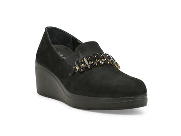 Melluso Women's Suede Wedge Loafer with Jeweled Chain