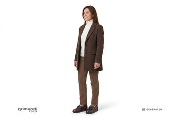 Mocassini Melluso donna indossati con giaccone lana spigata cioccolato, dolcevita panna e pantaloni velluto moka. Outfit 1