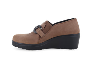 Vista laterale e silhouette mocassini Melluso Donna in camoscio beige