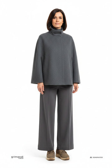 Outfit 1 – Cape in lana cotta grigio ardesia - AI-Generated Model