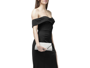 Melluso Silver Glitter Fabric Wedding Clutch