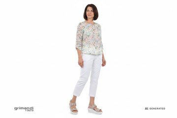 Melluso Walk Cipria Gioiello Floreale - Capri Cotone Bianco Blusa Viscosa Fantasia Casual Chic - AI-Generated Model