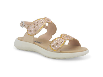 Melluso Women's Summer Sandals 2 Rhinestone Bands Leather Upper