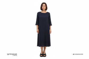 Sandali Melluso zeppa nera lurex intrecciato slingback abbinati ad abito midi viscosa fluida per look formale confortevole - AI-Generated Model