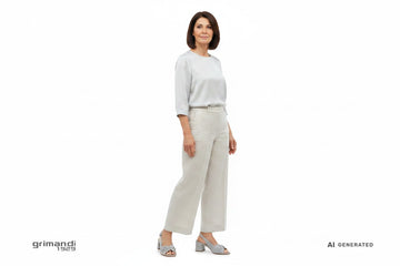 Melluso Camoscio Grigio Gioiello - Lino Chiaro Blusa Pastello - AI-Generated Model
