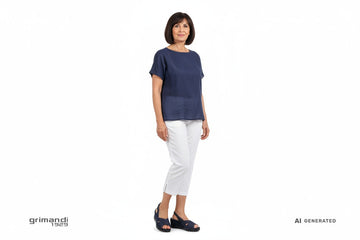 Melluso Zeppa Jacquard Blu - Capri Lino Blusa Navy - AI-Generated Model