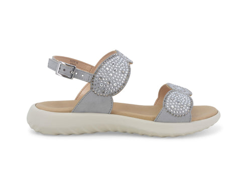 Melluso Sandalo comodo Estivo 2 Fasce Strass Tomaia Pelle Grigio 018085W-240583