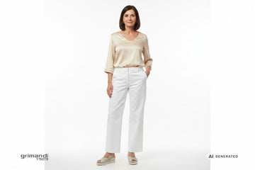 Melluso Zeppa Platino - Pantalone Bianco Blusa Champagne - AI-Generated Model