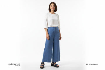 Melluso 019227Q Blu Navy Pelle - Palazzo Lino Blu Blusa Seta Bianca - AI-Generated Model