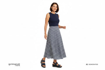 Melluso 019227Q Blu Navy Pelle - Maxi Gonna Geometrica Top Aderente Brunch - AI-Generated Model